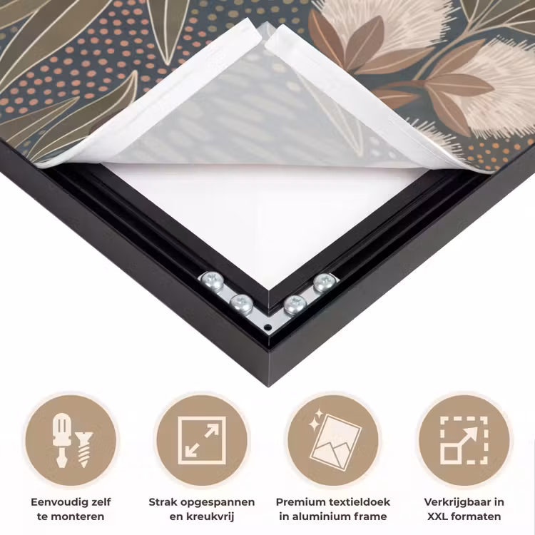Vogel - Bladeren - Natuur - Illustratie - Groen Textielframe zwart klein -USP_feed_closeupNL