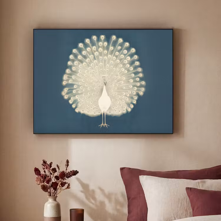 Vogel - Blauw - Vintage Textielframe zwart klein -sfeer1