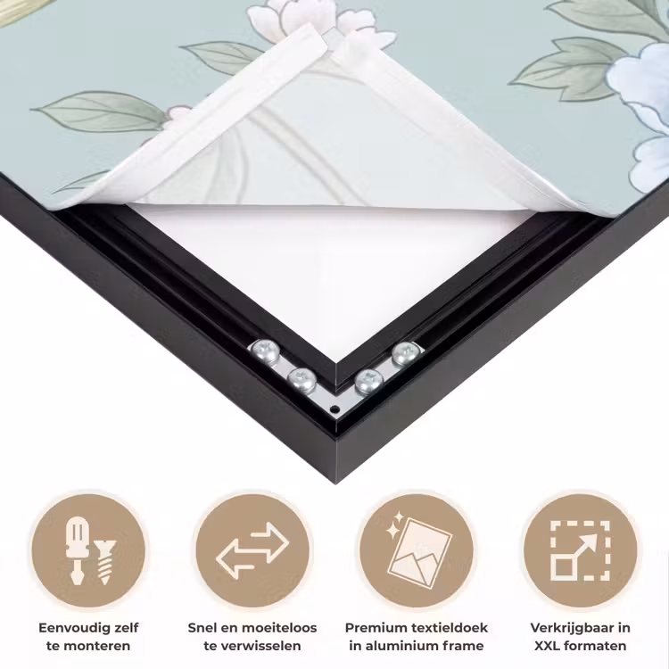 Vogel - Bloemen - Kleurrijk Textielframe zwart klein -USP_closeupNL