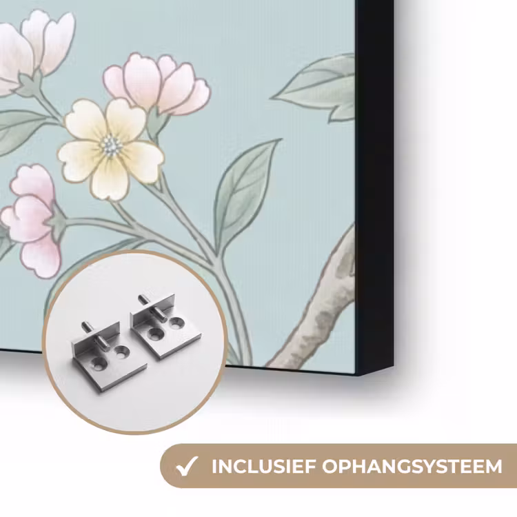Vogel - Bloemen - Kleurrijk Textielframe zwart klein -USP_ophangsysteemNL