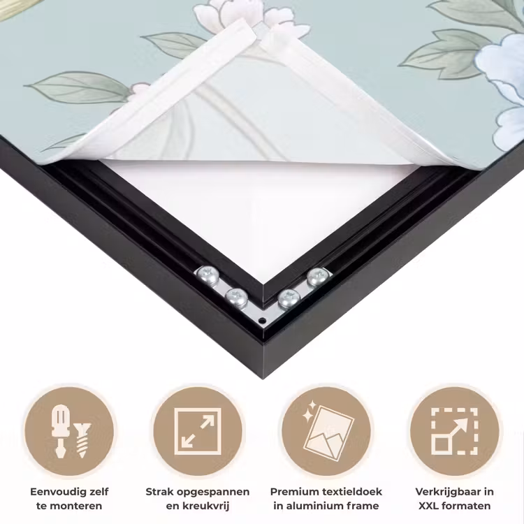 Vogel - Bloemen - Kleurrijk Textielframe zwart klein -USP_feed_closeupNL