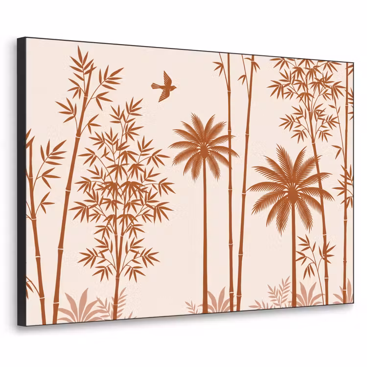 Vogel - Boom - Tropisch - Minimalistisch - Bruin Textielframe zwart klein -3d