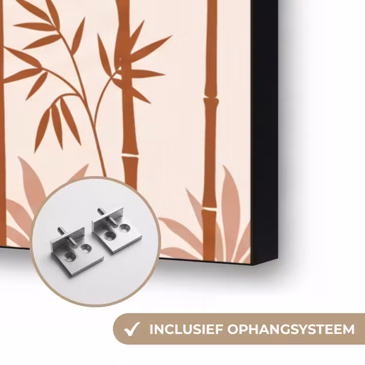 Vogel - Boom - Tropisch - Minimalistisch - Bruin Textielframe zwart klein -USP_ophangsysteemNL
