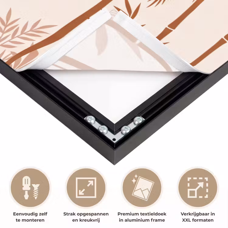 Vogel - Boom - Tropisch - Minimalistisch - Bruin Textielframe zwart klein -USP_feed_closeupNL
