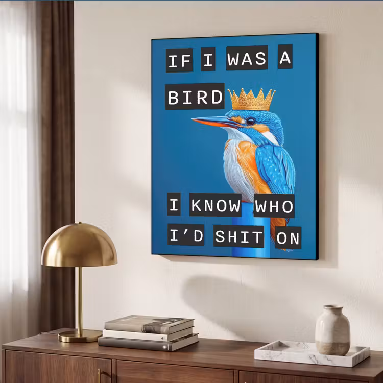 Vogel - Decoratie - Ijsvogel - Blauw Textielframe zwart klein -sfeer3