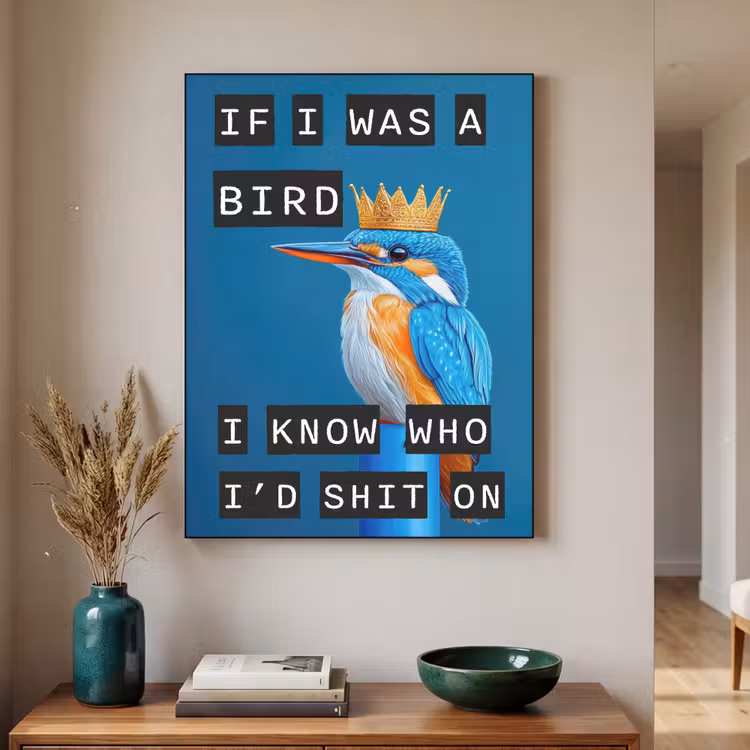 Vogel - Decoratie - Ijsvogel - Blauw Textielframe - compleet frame klein -sfeer1