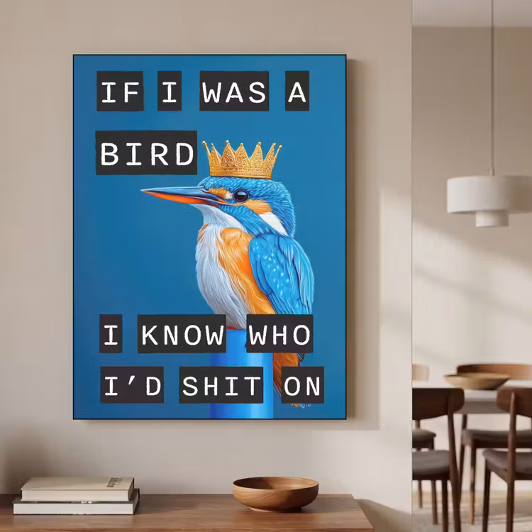 Vogel - Decoratie - Ijsvogel - Blauw Textielframe - compleet frame klein -sfeer2