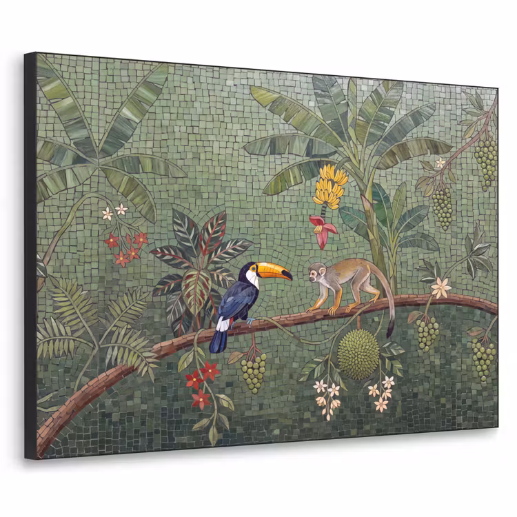 Vogel - Dier - Jungle - Mozaïek - Natuur Textielframe zwart klein -3d