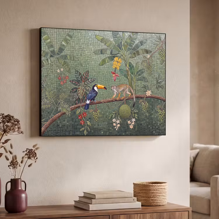 Vogel - Dier - Jungle - Mozaïek - Natuur Textielframe zwart klein -sfeer3