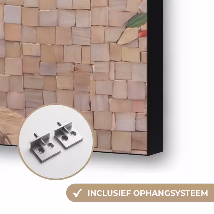 Vogel - fontein - mozaiek - kleurrijk - dieren Textielframe zwart klein -USP_ophangsysteemNL