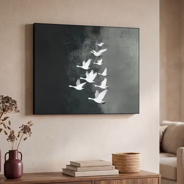 Vogel - Japandi - Groen Textielframe zwart klein -sfeer3