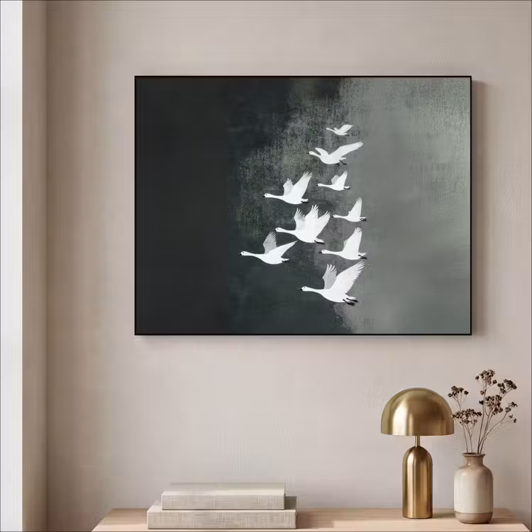 Vogel - Japandi - Groen Textielframe zwart klein -sfeer2