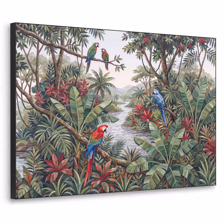 Vogel - Jungle - Natuur - Mozaïek - Groen Textielframe zwart klein -3d
