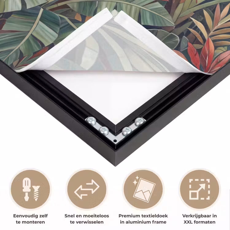 Vogel - Jungle - Natuur - Mozaïek - Groen Textielframe zwart klein -USP_closeupNL