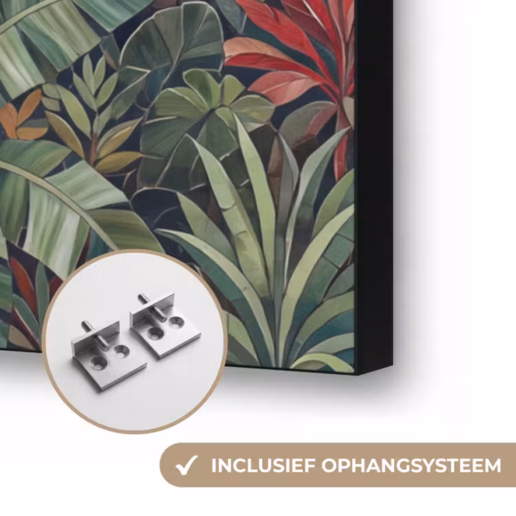 Vogel - Jungle - Natuur - Mozaïek - Groen Textielframe zwart klein -USP_ophangsysteemNL