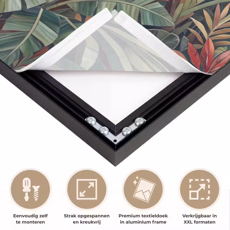 Vogel - Jungle - Natuur - Mozaïek - Groen Textielframe zwart klein -USP_feed_closeupNL