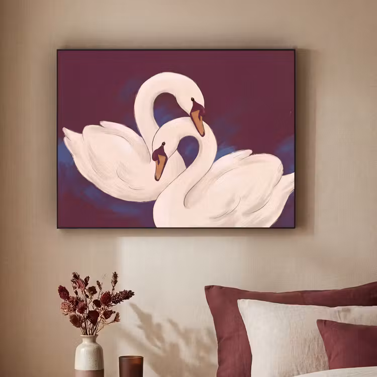 Vogel - Koppel - Liefde - Abstract - Wit Textielframe zwart klein -sfeer1