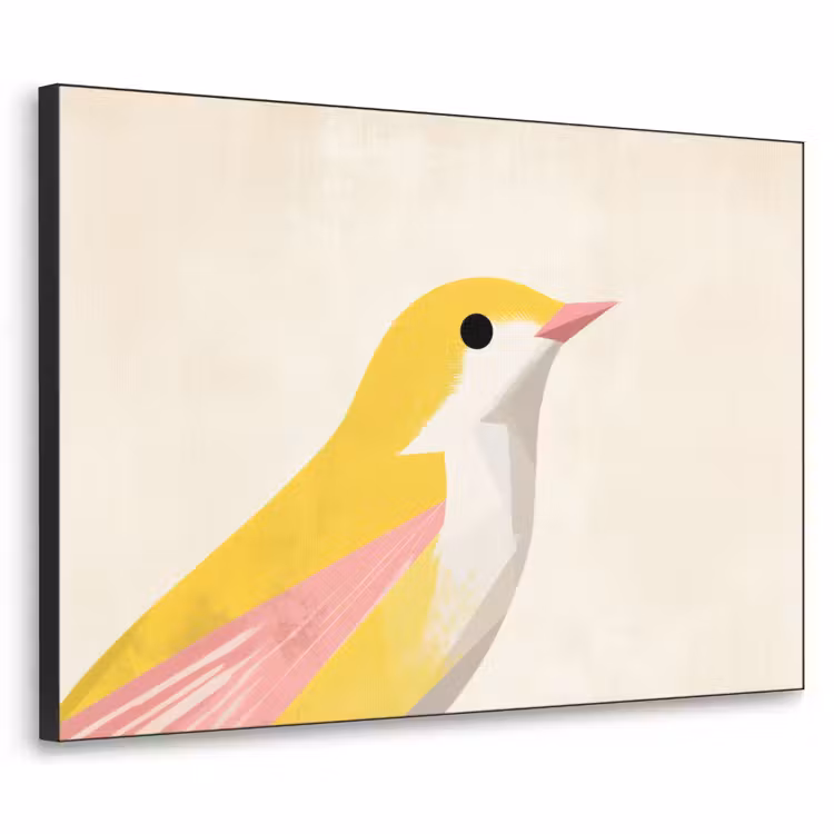 Vogel - Minimalistisch - Geel Textielframe - compleet frame klein -3d