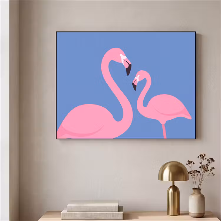 Vogel - Paar - Dieren - Modern - Roze Textielframe zwart klein -sfeer2
