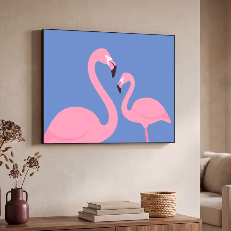Vogel - Paar - Dieren - Modern - Roze Textielframe zwart klein -sfeer3