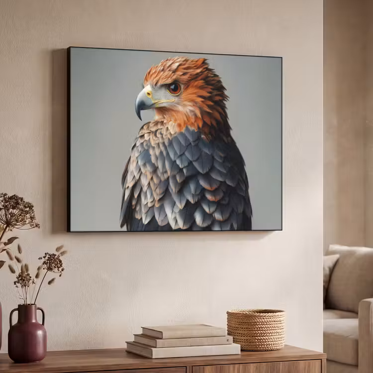 Vogel - Realistisch - Veren - Bruin Textielframe zwart klein -sfeer3