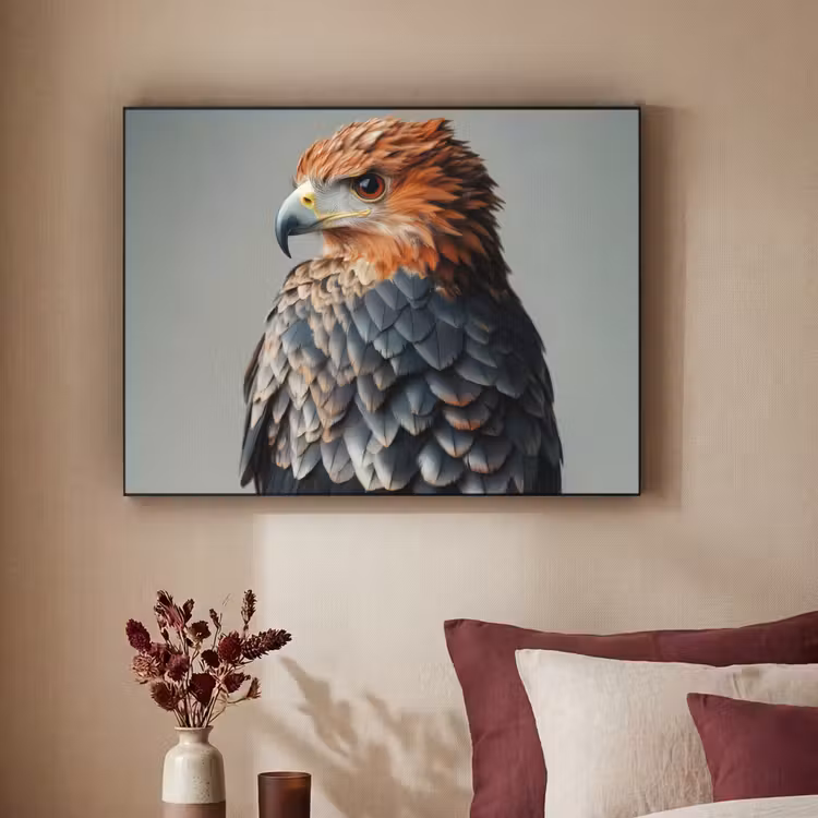 Vogel - Realistisch - Veren - Bruin Textielframe zwart klein -sfeer1