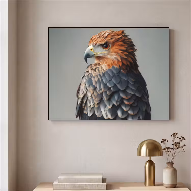 Vogel - Realistisch - Veren - Bruin Textielframe zwart klein -sfeer2