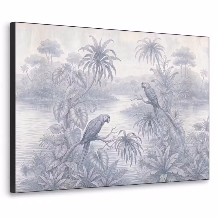 Vogel - Rivier - Tropisch - Illustratie - Blauw Textielframe zwart klein -3d