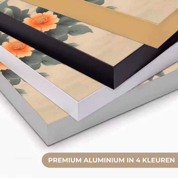 Vogel - Tak - Bloemen - Oranje Textielframe zwart klein -USP_kleurenNL