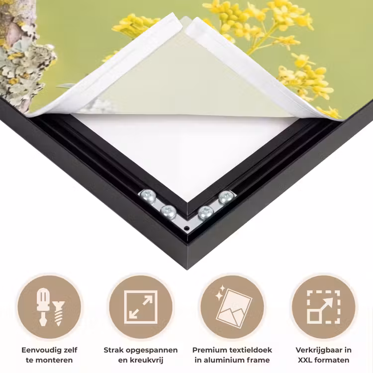 Vogel - Tak - Natuur - Kleurrijk Textielframe zwart klein -USP_feed_closeupNL