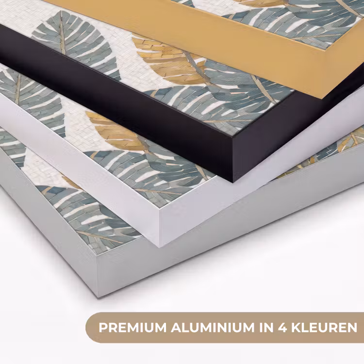 Vogel - Tak - Natuur - Mozaïek - Blauw Textielframe zwart klein -USP_kleurenNL