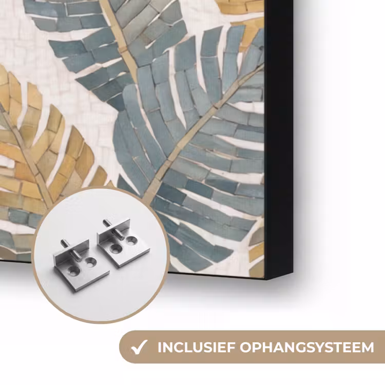 Vogel - Tak - Natuur - Mozaïek - Blauw Textielframe zwart klein -USP_ophangsysteemNL