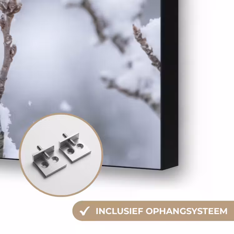 Vogel - Tak - Sneeuw - Winter Textielframe zwart klein -USP_ophangsysteemNL