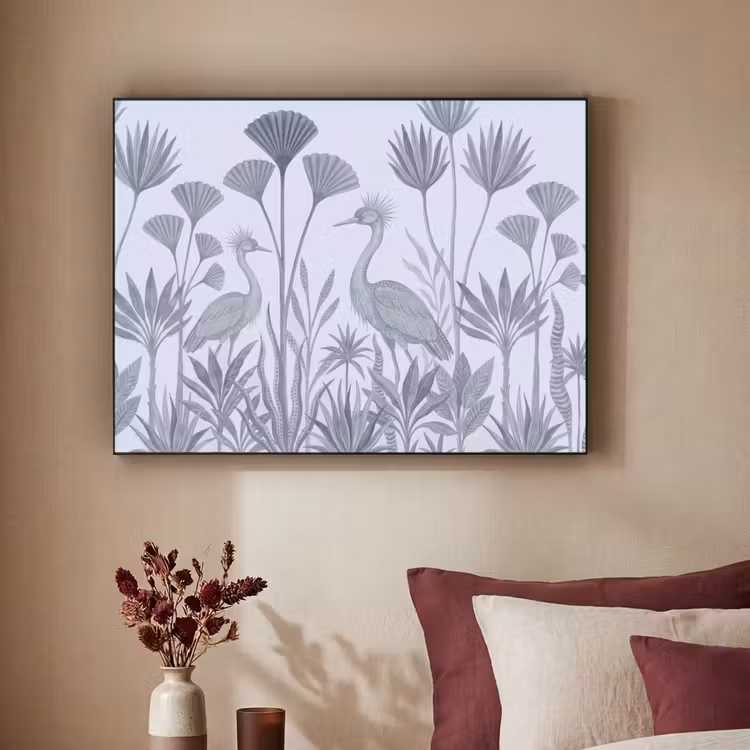 Vogel - Tropisch - Illustratie - Blauwgrijs - Natuur Textielframe zwart klein -sfeer1