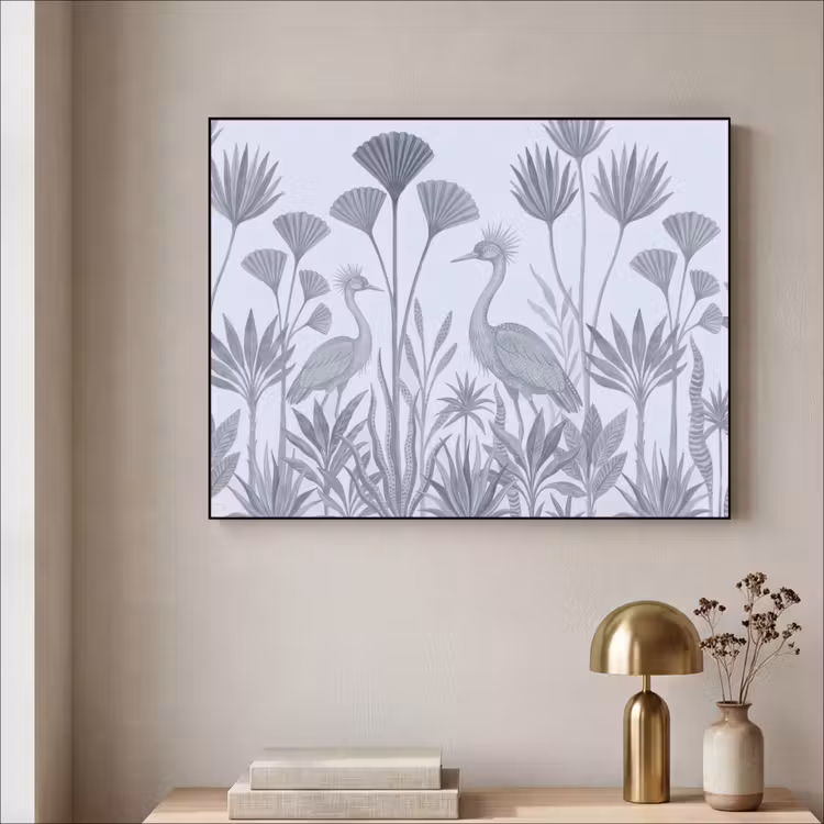 Vogel - Tropisch - Illustratie - Blauwgrijs - Natuur Textielframe zwart klein -sfeer2