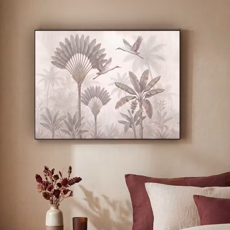 Vogel - Tropisch - Jungle - Natuur - Beige Textielframe zwart klein -sfeer1