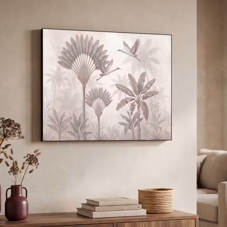 Vogel - Tropisch - Jungle - Natuur - Beige Textielframe zwart klein -sfeer3