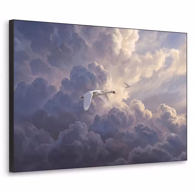 Vogel - Vliegend - Natuur - Wit - Wolken Textielframe zwart klein -3d