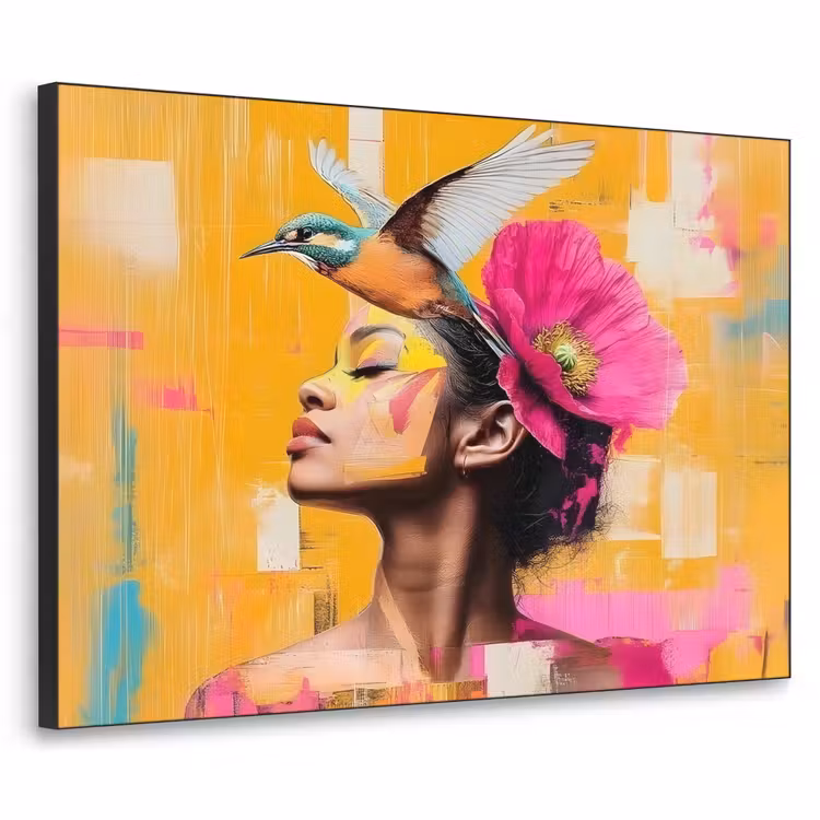 Vogel - Vrouw - Abstract - Bloem Textielframe - compleet frame klein -3d
