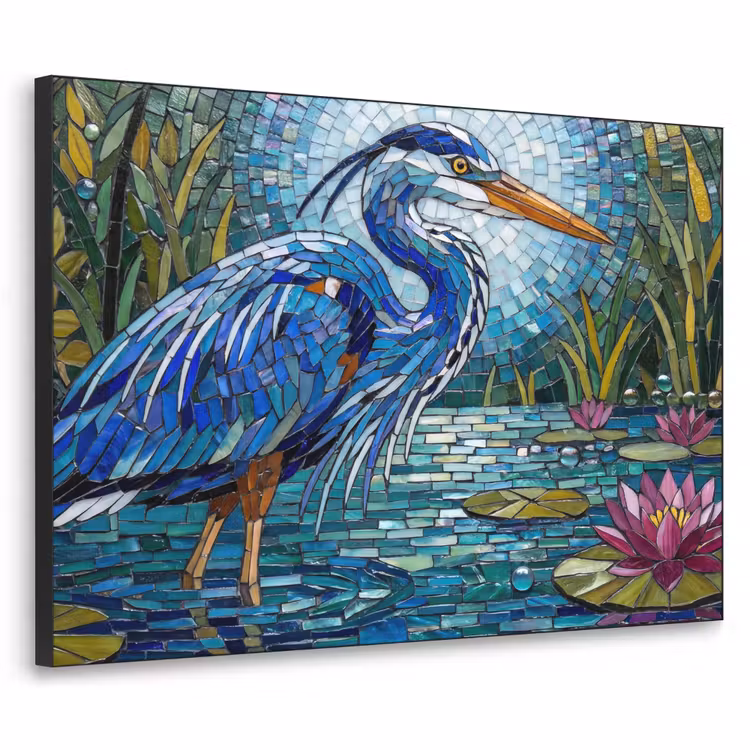 Vogel - Water - Natuur - Abstract - Blauw Textielframe zwart klein -3d