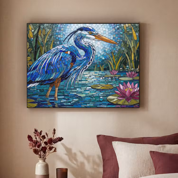 Vogel - Water - Natuur - Abstract - Blauw Textielframe zwart klein -sfeer1