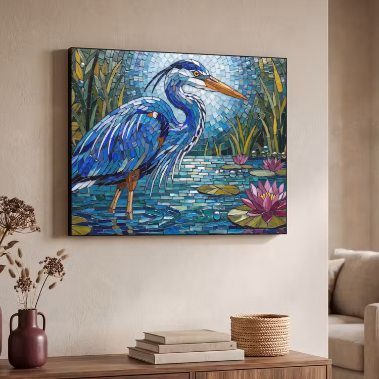 Vogel - Water - Natuur - Abstract - Blauw Textielframe zwart klein -sfeer3
