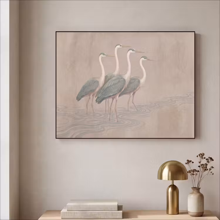 Vogel - Water - Natuur - Vintage Textielframe zwart klein -sfeer2