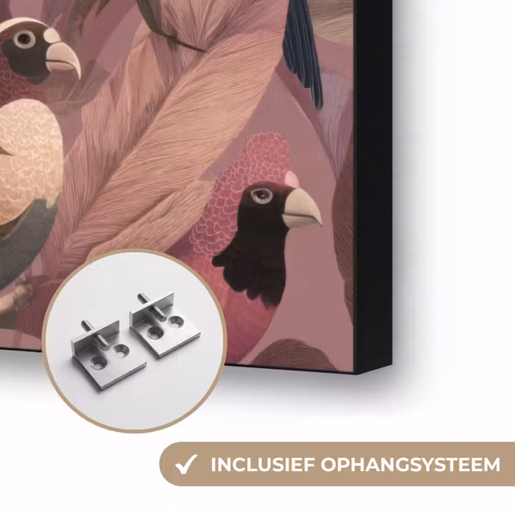 Vogels - Bladeren - Roze Textielframe zwart klein 947 -USP_ophangsysteemNL