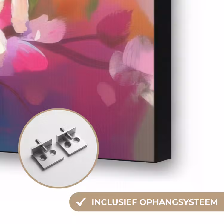 Vogels - Bloemen - Roze Textielframe zwart klein -USP_ophangsysteemNL