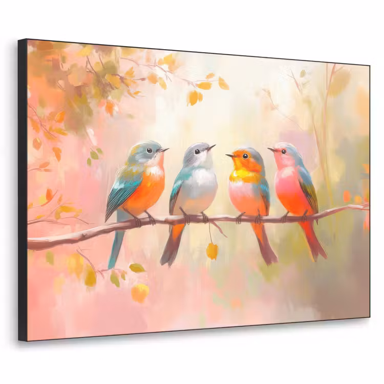 Vogels - Kleurrijk - Tak Textielframe - compleet frame klein -3d