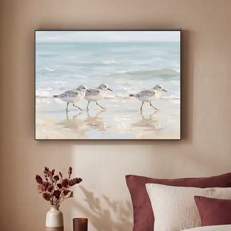 Vogels - Strand - Zee Textielframe zwart klein -sfeer1