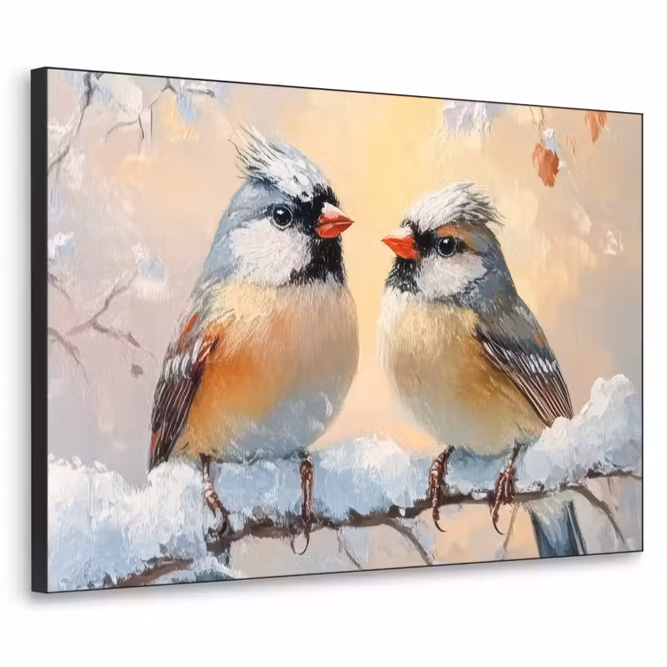 Vogels - Tak - Winter - Sneeuw Textielframe - compleet frame klein -3d