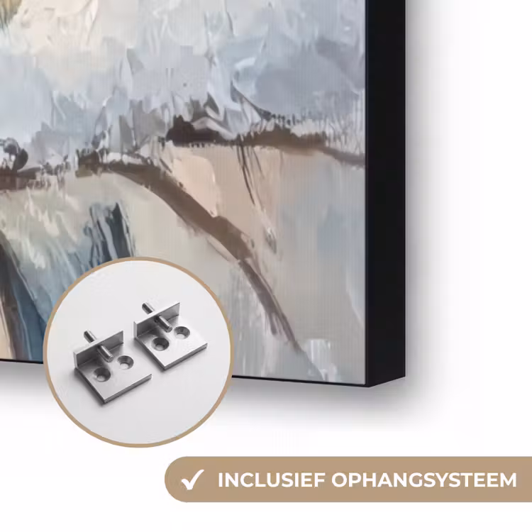 Vogels - Tak - Winter - Sneeuw Textielframe zwart klein -USP_ophangsysteemNL