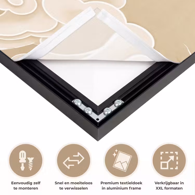 Vogels - Vliegen - Beige Textielframe zwart klein -USP_closeupNL